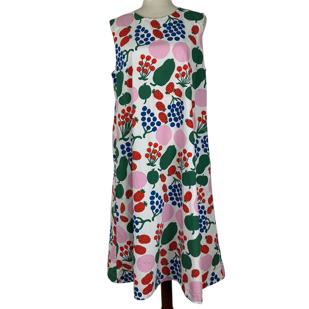 Marimekko x Uniqlo Dress Women Large Cotton A-Line Shift Fruit Floral Colorful
